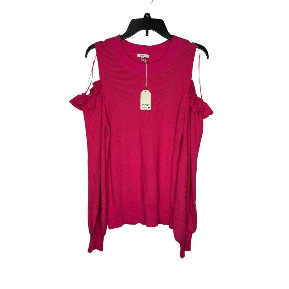 Jodifl Women's Sweater Ruffled Trim Cold-Shoulder Long Sleeve Pullover Small NWT